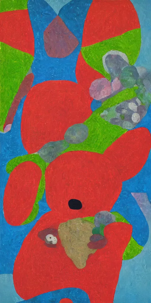 Image similar to a strawberry teddy bear oil on canvas painting eileen agar