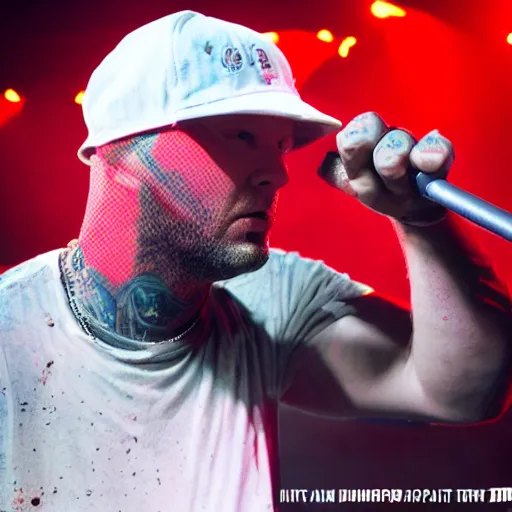 Image similar to Limp Bizkit concert, Fred Durst skateboards on stage, Realistic, HDR, Clear Image, HDD, RTX ON, Dynamic Lighting,