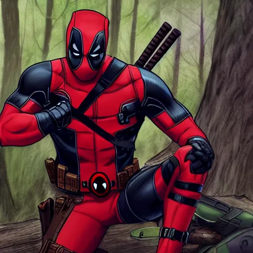 Image similar to deadpool and rocket raccoon in the woods digital art 4 k detailed