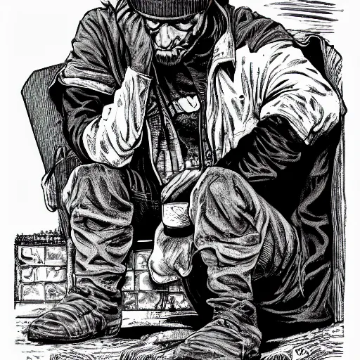 Image similar to sad anti-hero homeless person by Todd McFarlane