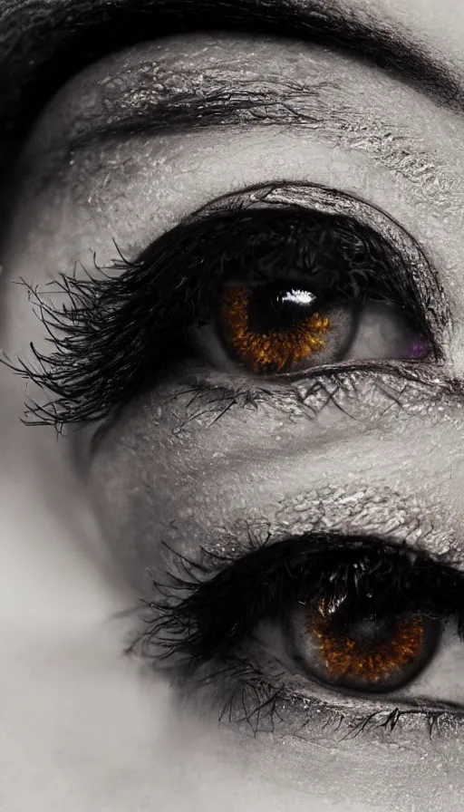 Image similar to a close up of very tired eyes, moody lighting, lens flare, atmosphere, glow, detailed, intricate, full of colour, cinematic lighting, trending on artstation, 4 k, hyperrealistic, focused, extreme details, unreal engine 5, cinematic, masterpiece