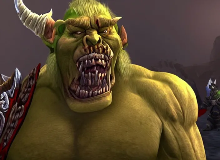 Prompt: donald trump as orc in world of warcraft