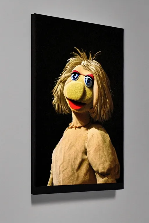 Image similar to a muppet painted by Caravaggio, dark black background