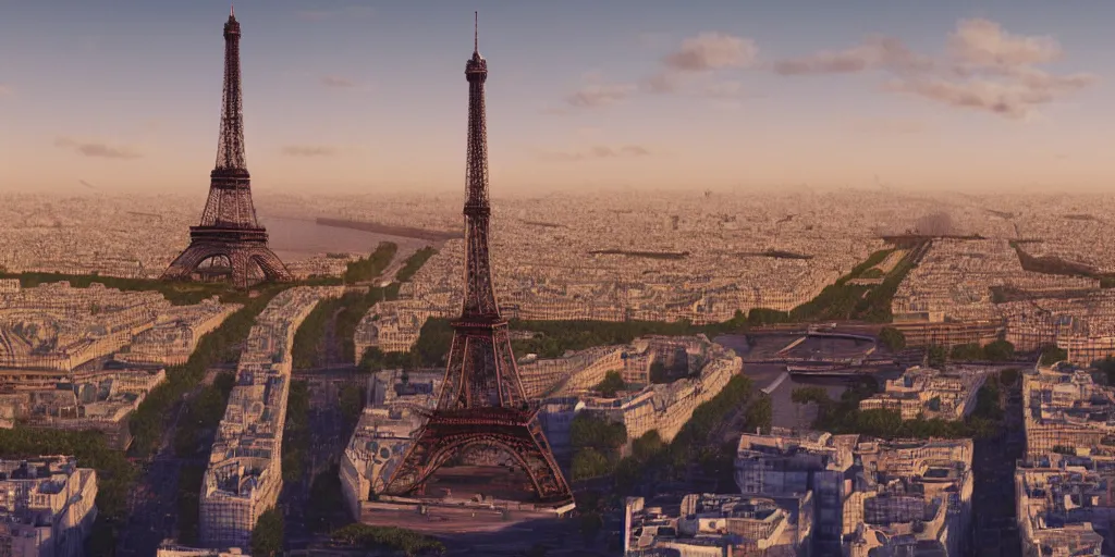 Image similar to the beautiful bustling city of paris rebuilt as a coastal city in california, beautiful weather, palm trees, splendid haussmann architecture, eiffel tower in the middle, digital painting, highly detailed, intricate, concept art, matte painting, trending on artstation, octane render, 8 k, unreal engine