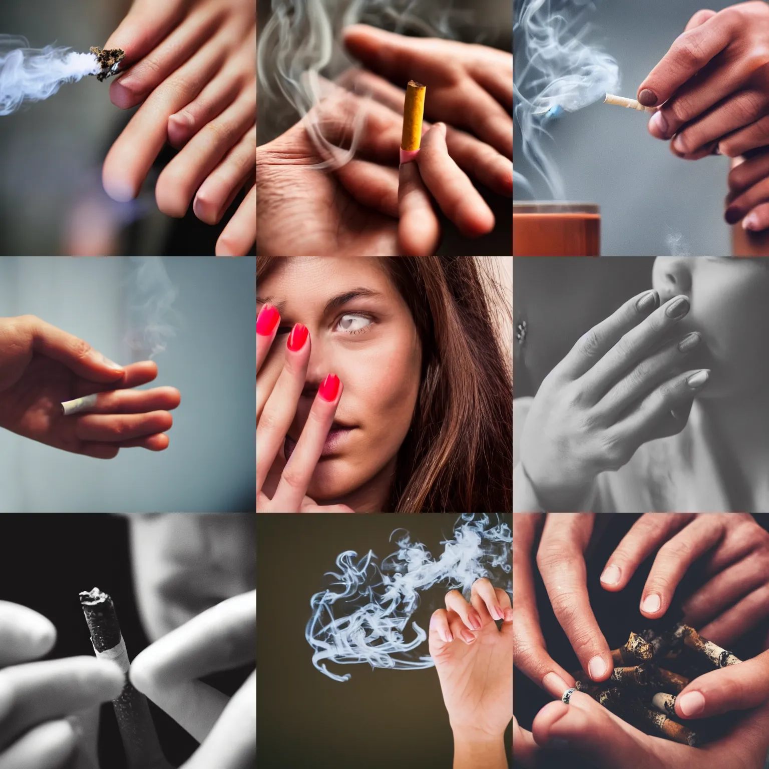 Prompt: close-up photo of Smoking women hand, 4k