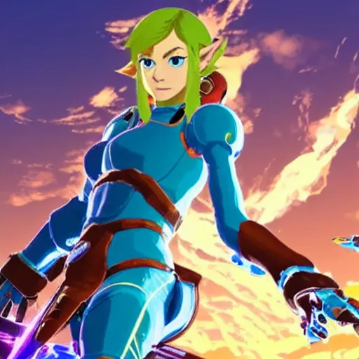 Image similar to Samus in The Legend of Zelda Breath of the Wild