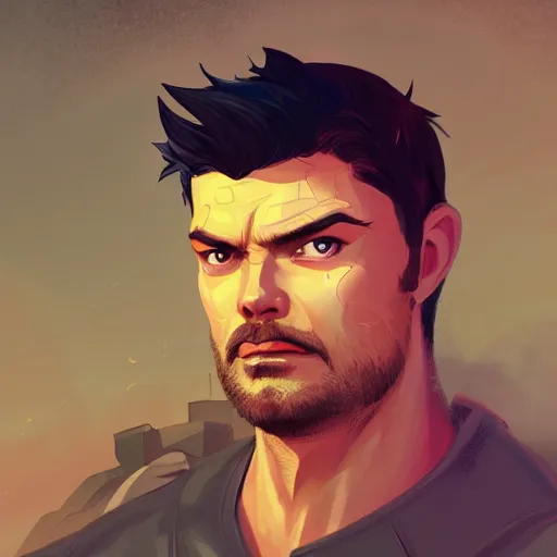 Image similar to Portrait of Karl Urban as Heracles, the greek demigod, mattepainting concept Blizzard pixar maya engine on stylized background splash comics global illumination lighting artstation lois van baarle, ilya kuvshinov, rossdraws