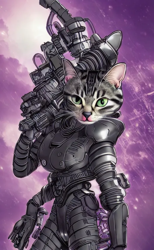 Image similar to portrait of a cat in a battlesuit in the style of masamune shirow 4 k, intricate, highly detailed, cinematic lighting