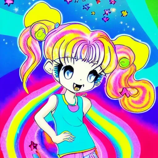 Image similar to Lisa Frank and 1990\'s manga collaboration