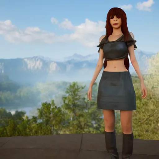 Image similar to a beautiful avatar with auburn - brown hair from the second life video game : : octane render, unreal engine