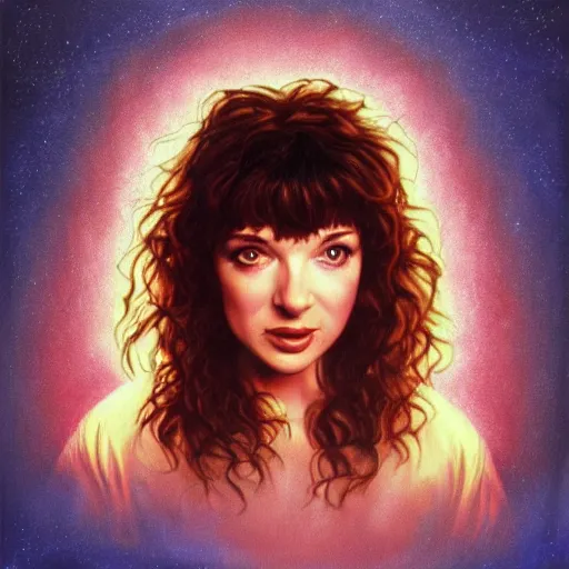 Image similar to kate bush in stranger things, exquisite airbrush painting from the eighties, intricate detail, artstation,