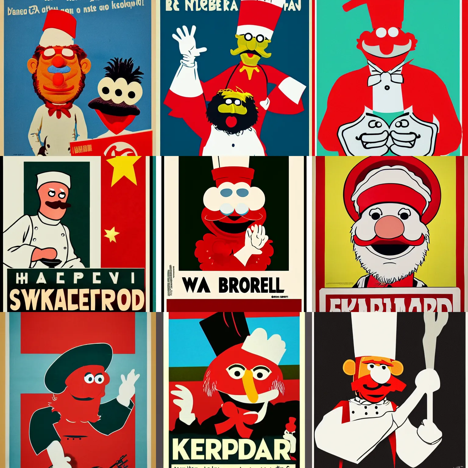 Prompt: swedish chef muppet, communist propaganda poster