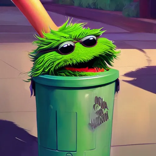 Prompt: oscar the grouch in a chrome plated garbage can, behance hd by jesper ejsing, by rhads, makoto shinkai and lois van baarle, ilya kuvshinov, rossdraws global illumination