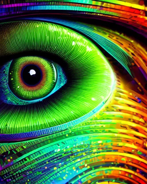 Prompt: a beautiful womans green eye reflecting a sky full of stars, hyper realistic, fractal algorightmic art, art station, coherent design, symmetrical, vivid color, complementary color, golden ratio, detailed, sharp lines, intricate, rainbowshift, in unreal 3 d engine, nvidia optix, ray tracing, octane render