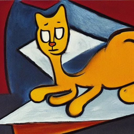 Prompt: garfield, oil painting by picasso