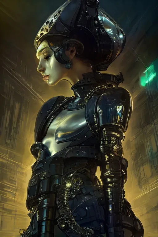 Image similar to portrait futuristic beautiful and stunning and gothic female army navy, at inside of a future submarine, ssci-fi, fantasy, intricate, very very beautiful, elegant, neon light, highly detailed, digital painting, artstation, concept art, soft light, hdri, smooth, sharp focus, illustration, art by tian zi and craig mullins and WLOP and alphonse mucha