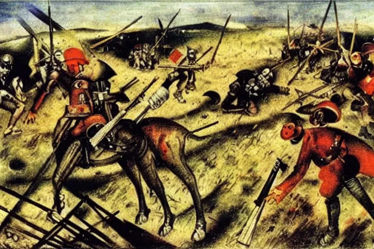 Prompt: a scene from a battlefield, painting by otto dix, k