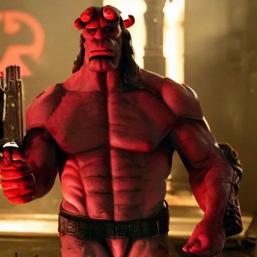 Image similar to a still from the movie hellboy crossover with the game rez