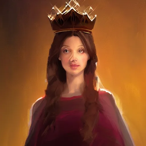 Prompt: a princess looking at a glowing crown, digital painting, hd, smooth, Rutkowski Greg