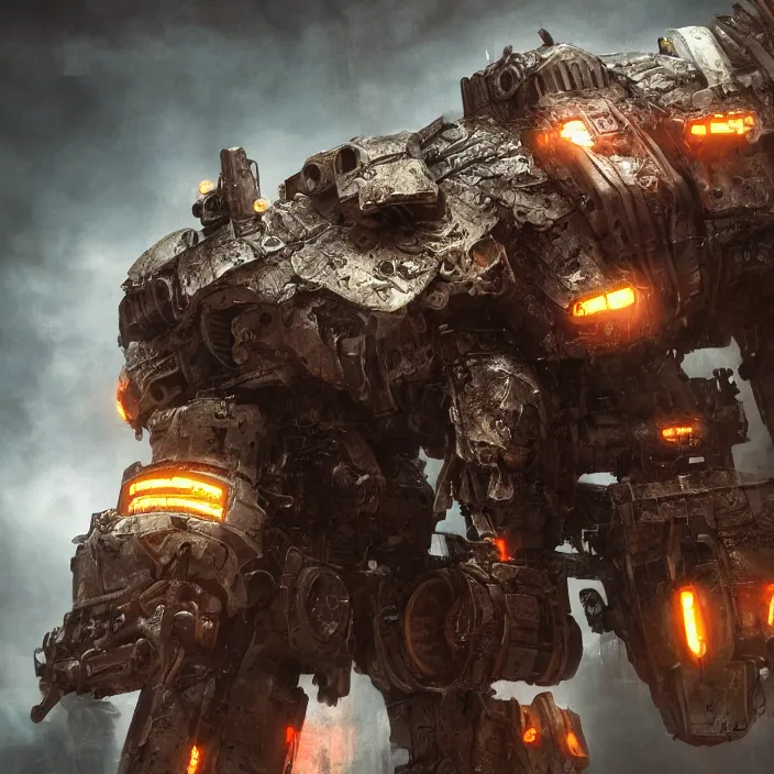 Image similar to gritty mech warrior bot, hyper - detailed, octane render, sharp focus, 4 k ultra hd, fantasy dark art, apocalyptic art