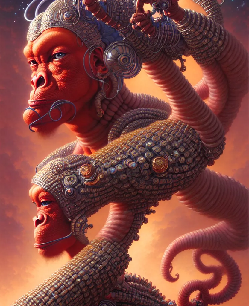 Image similar to beautiful hanuman fantasy character portrait, ultra realistic, wide angle, intricate details, the fifth element artifacts, highly detailed by peter mohrbacher, hajime sorayama, wayne barlowe, boris vallejo, aaron horkey, gaston bussiere, craig mullins