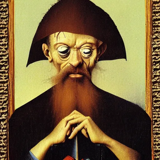 Image similar to terence mckenna portrait painting by hieronymus bosch