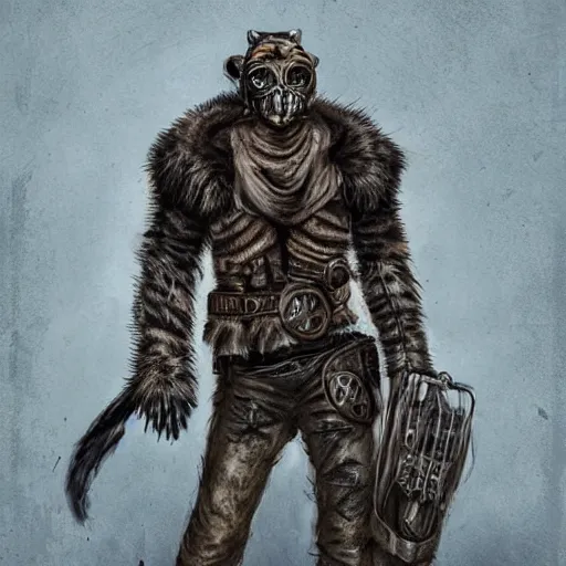 Image similar to A tiger dressed like in Mad Max in the style of a DnD character portrait, concept art