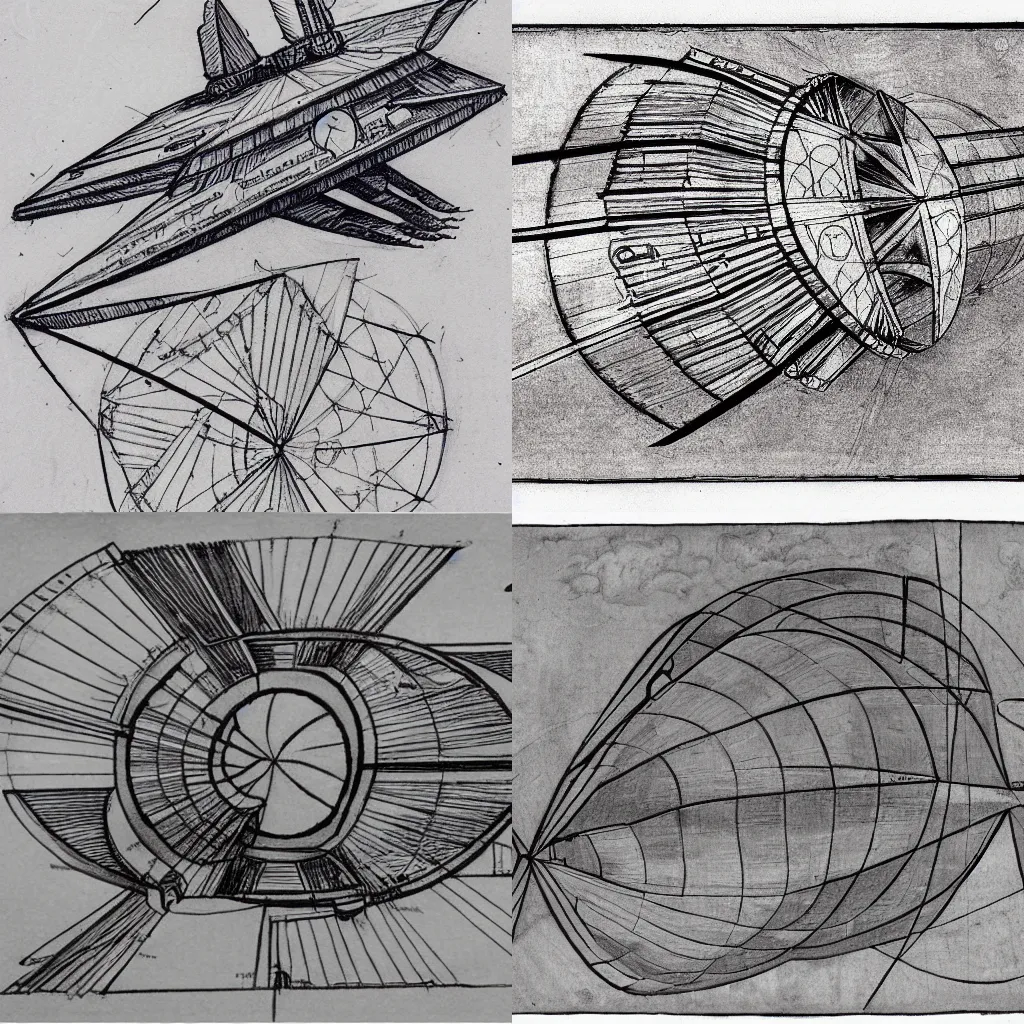 Prompt: sketch of a spaceship da vinci style