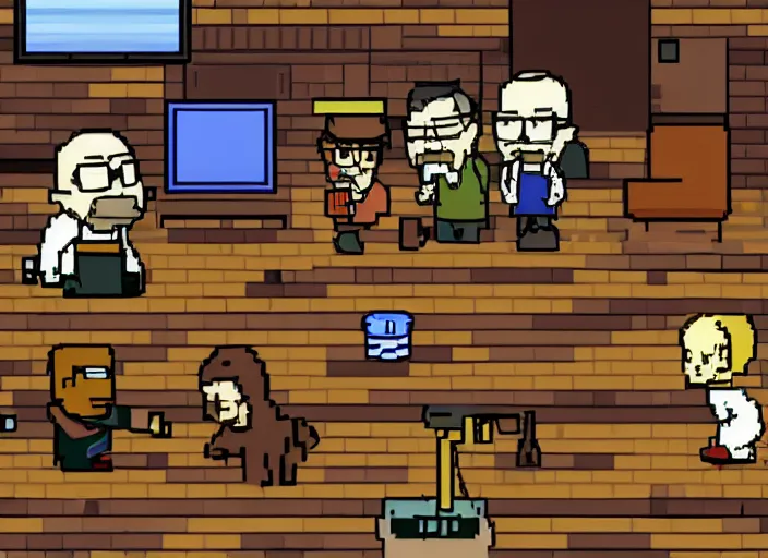 Prompt: walter white in undertale, videogame screenshot, very pixelated, distant shot