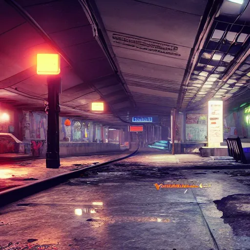 Prompt: abandoned underground subway homeless slum low light sadness lonely. Cyberpunk 2077. CP2077. 3840 x 2160