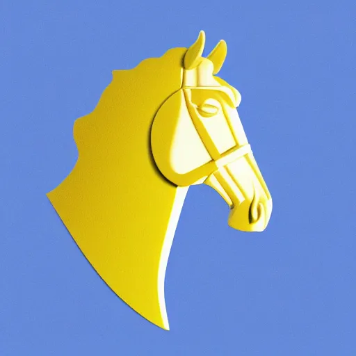 Image similar to greek statue of the horse head, gradient from blue to yellow background