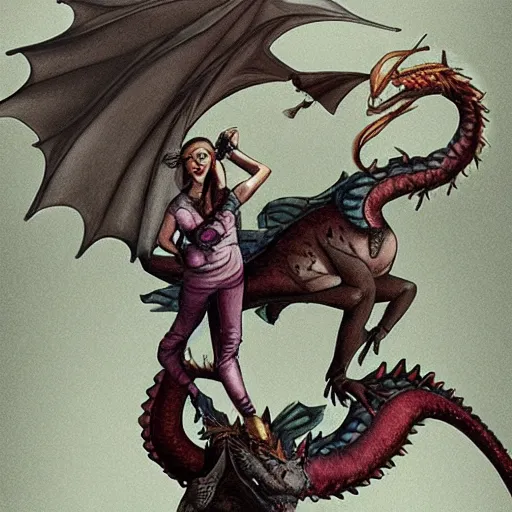 Prompt: a girl riding a dragon, trending on artststion