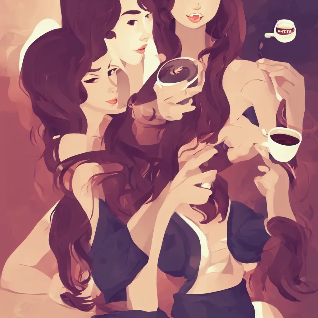 Image similar to young woman drinking coffee, clean cel shaded vector art. shutterstock. behance hd by lois van baarle, artgerm, helen huang, by makoto shinkai and ilya kuvshinov, rossdraws, illustration