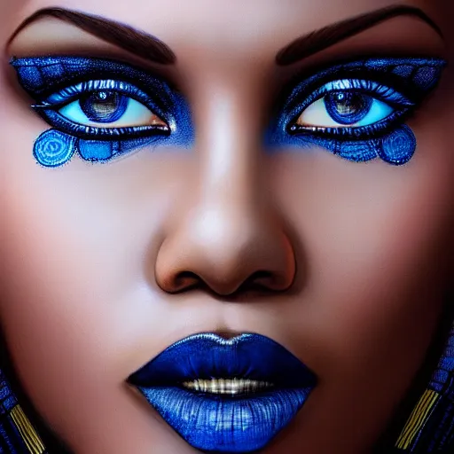 Prompt: closeup of a beautiful brown - skin woman with blue - within - blue eyes of, intricate, highly detailed, smooth, sharp focus, full body, detailed face, high contrast, art by oliver wetter,