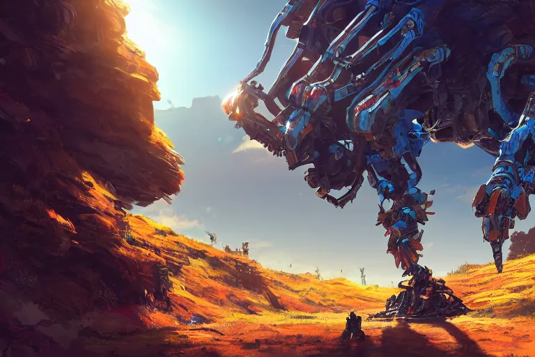 Prompt: burrower machine mecanical creature robot of horizon forbidden west horizon zero dawn radiating a glowing aura global illumination ray tracing hdr fanart arstation by ian pesty and alena aenami artworks in 4 k