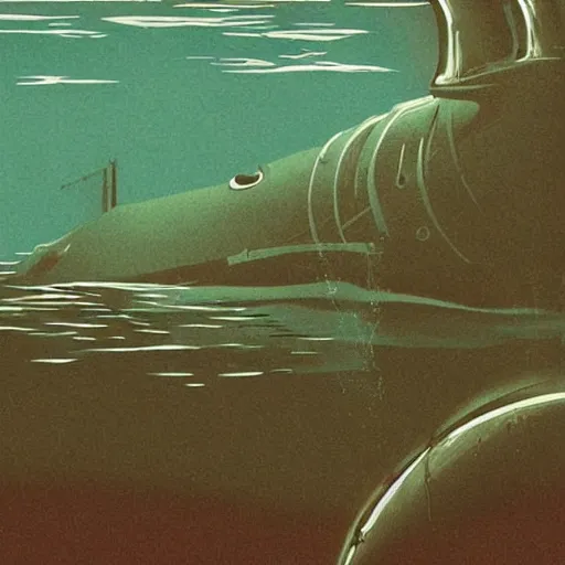 Prompt: a realistic soviet era submarine submerged in deep murky water, flat, matte, propganda poster, thalassophobia