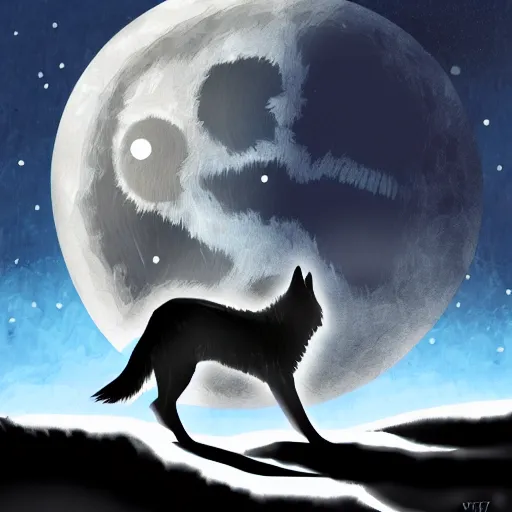Image similar to the wolf howls on the moon to the earth, digital art