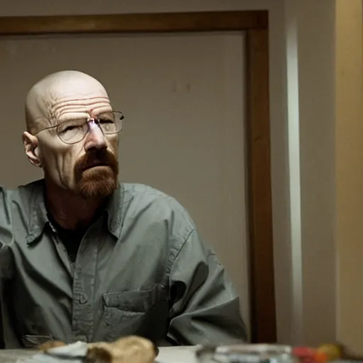 Image similar to A still of John Lock as Walter White in breaking bad