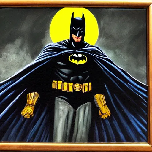 Image similar to Painting of a batman dark knight by Christopher Nolan oil painting