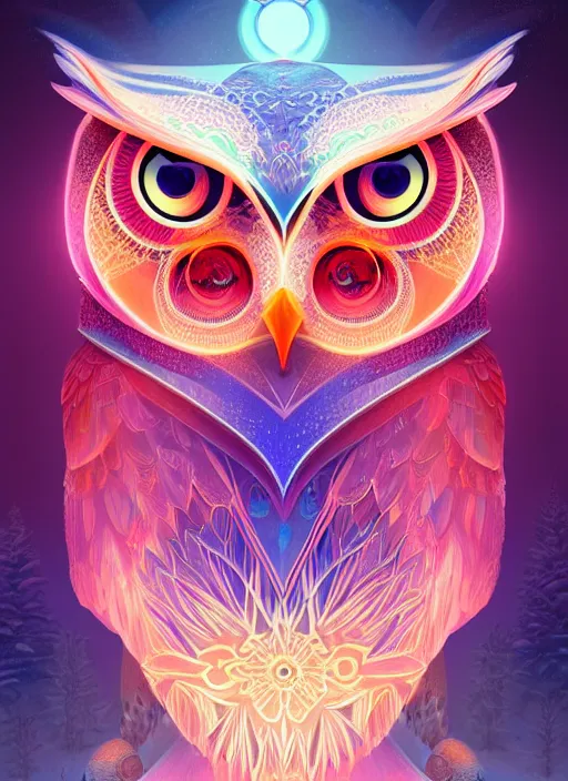 Prompt: symmetry!! product render poster vivid colors divine proportion owl, ice and snow, glowing fog intricate, elegant, highly detailed, digital painting, artstation, concept art, smooth, sharp focus, illustration,