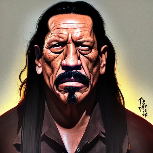 Image similar to portrait of danny trejo machete, artstation, cartoon, elegant, highly detailed, digital painting, masterpiece art by ghibli!, makoto shinkai!, bluth!, fujita goro!, giraud!, ghailan!, akihiko yoshida!, fadeev! 8 k