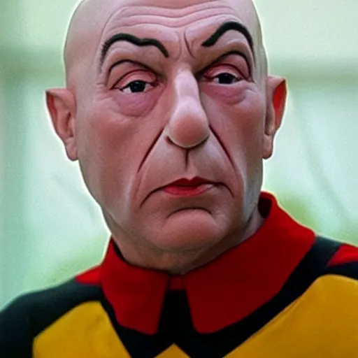 Prompt: jeanluc Picard as a sad clown