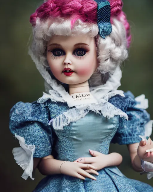 Prompt: high quality presentation photo of a cute Liza Simpsons porcelain doll in the style of mark ryden photography 4k, f1.8 anamorphic, bokeh, 4k, Canon, Nikon