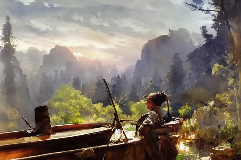 Image similar to watercolor painting of beautiful rustic view, magical, ambient lighting, art by hans gude, art by hans dahl, by jesper ejsing, art by anders zorn, wonderful masterpiece by greg rutkowski, cinematic light, american romanticism by greg manchess, creation by tyler edlin