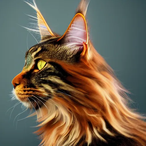 Image similar to profile of a tan maine coon bold natural colors masterpiece trending on artstation photograph