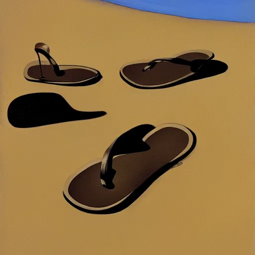 Prompt: a concept art of a pair of flip flops in the sand, by Craig mullins, Steve Purcell, Ralph McQuarrie. Centered image, no background