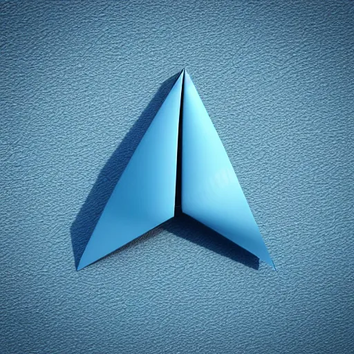 Prompt: icon of paper plane in light blue metallic iridescent material, 3D render isometric perspective on dark background