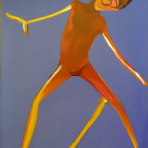 Image similar to painting of peanut with arms and legs and a face dancing ballet, studio, mirrors, lighting