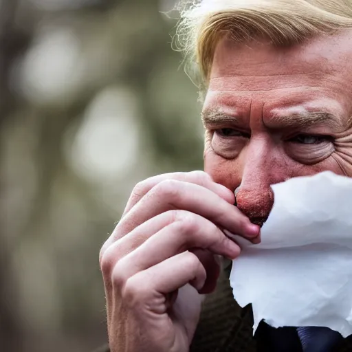 Image similar to candid portrait photo of president trump stuffing crumpled paper into his mouth wads, 2 4 mm lens