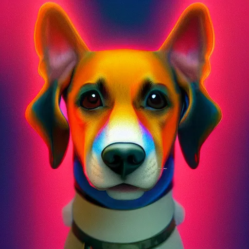 Image similar to portrait of a dog, james jean style, vfx art, unreal engine render, claymation style, colourful, volumetric light, digital painting, digital illustration, dramatic light,